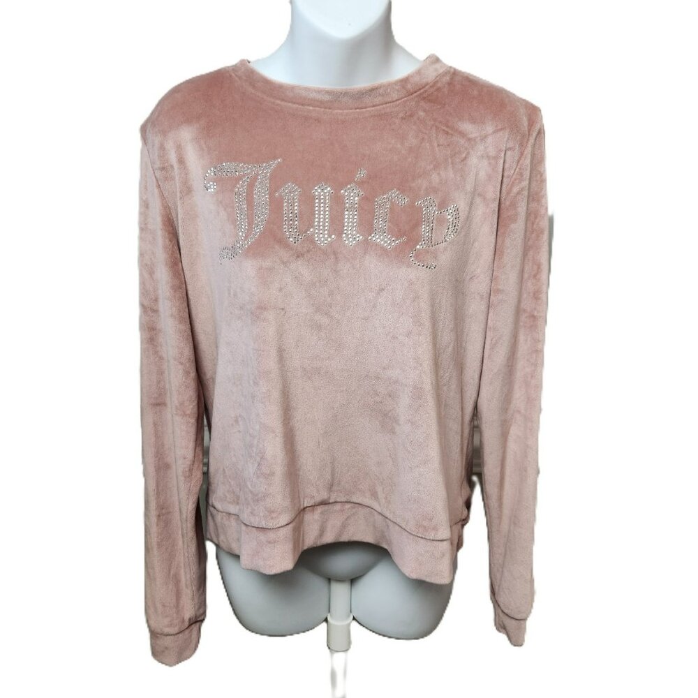 Juicy Couture Velour Sleep Shirt Blush Pink w/Rhinestone Loungewear Top Y2K Sz L